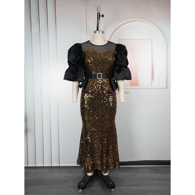 Plus Size Women s New Style Heavy Sequined Fishtail Dress High-Waisted Party Evening Gown Plus Size Dresses Black 3XL