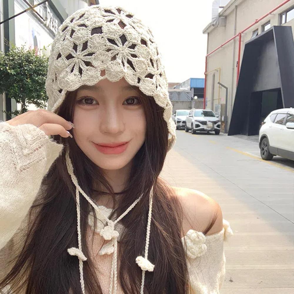 Korean Style Hollow Pullover Hat Breathable Brimless Tassel Cap Crochet Knitted Hats Autumn
