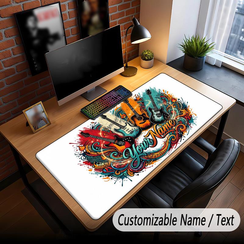 Music Guitar Theme Custom Mouse Pad Personalized With Name Text Customized Desk Mat For Office Home Decor