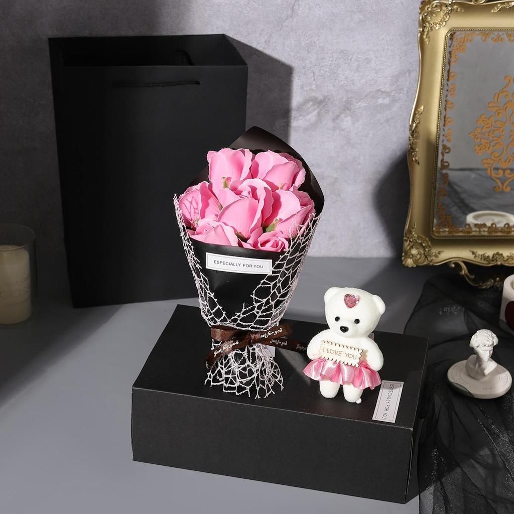 Valentine's Day Creative Gift Box: Soap Rose Flowers with Bear for Birthday