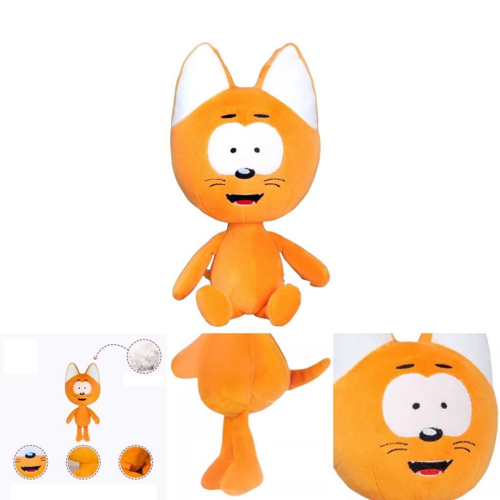 Schattige Kote Kitty pluche kat pop, zacht cartoon speelgoed voor kinderen in een levendige oranje kleur.