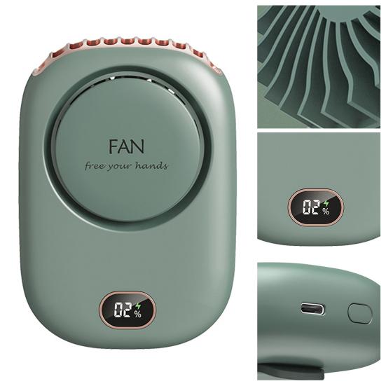 Portable Hanging Neck Fan Digital Display Strong Airflow Low Noise USB Rechargeable Bladeless Mini Cooling Fan