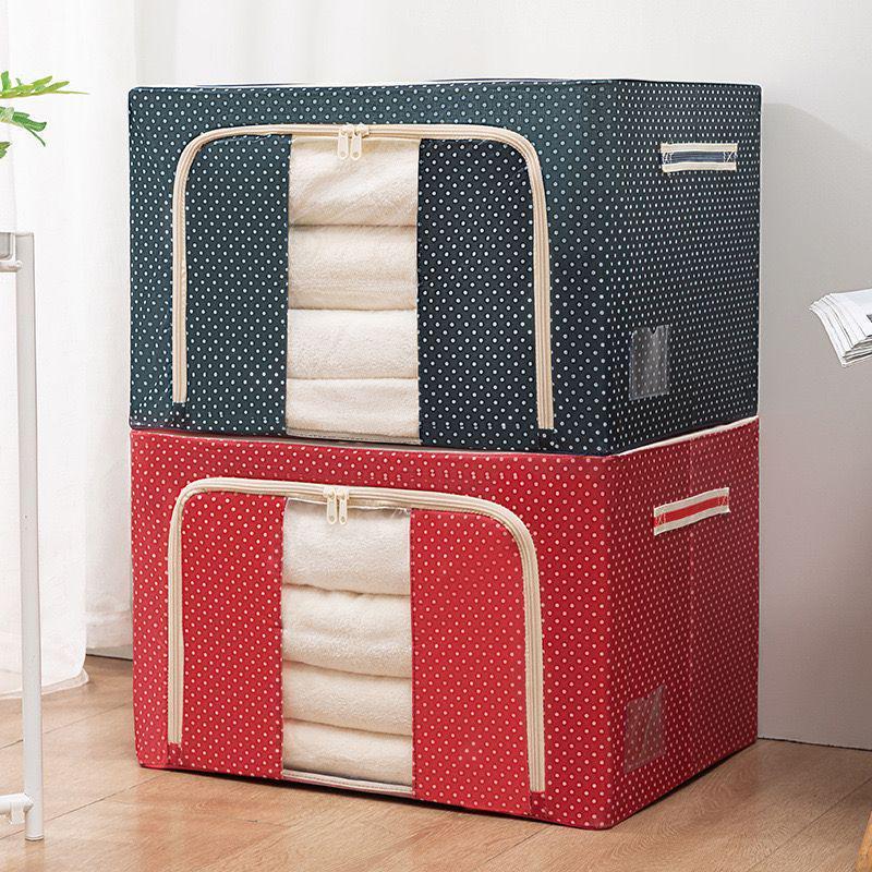 Large Storage Box, Thickened Oxford Cloth, Foldable Steel Frame, Double Opening, Waterproof Fabric, Quilt Organizer