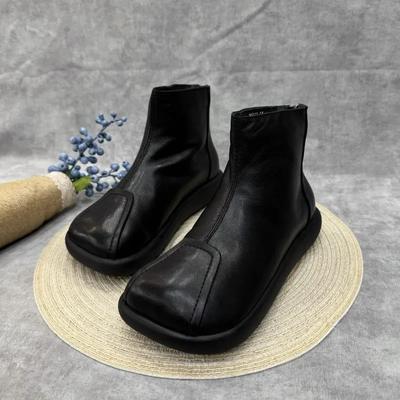 Women Flats Platform Ankle Snow Boots Fad Square Toe Leather Plush Cotton Shoes Woman Winter 2025 Trend Warm Casual Botas Mujer