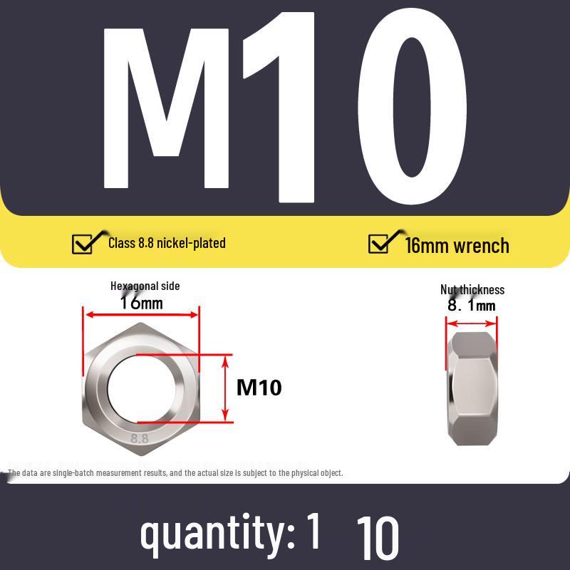 High-Strength Nickel-Plated Hex Nut Collection: Grade 8.8 Cap & Bolt Nuts M3-M12