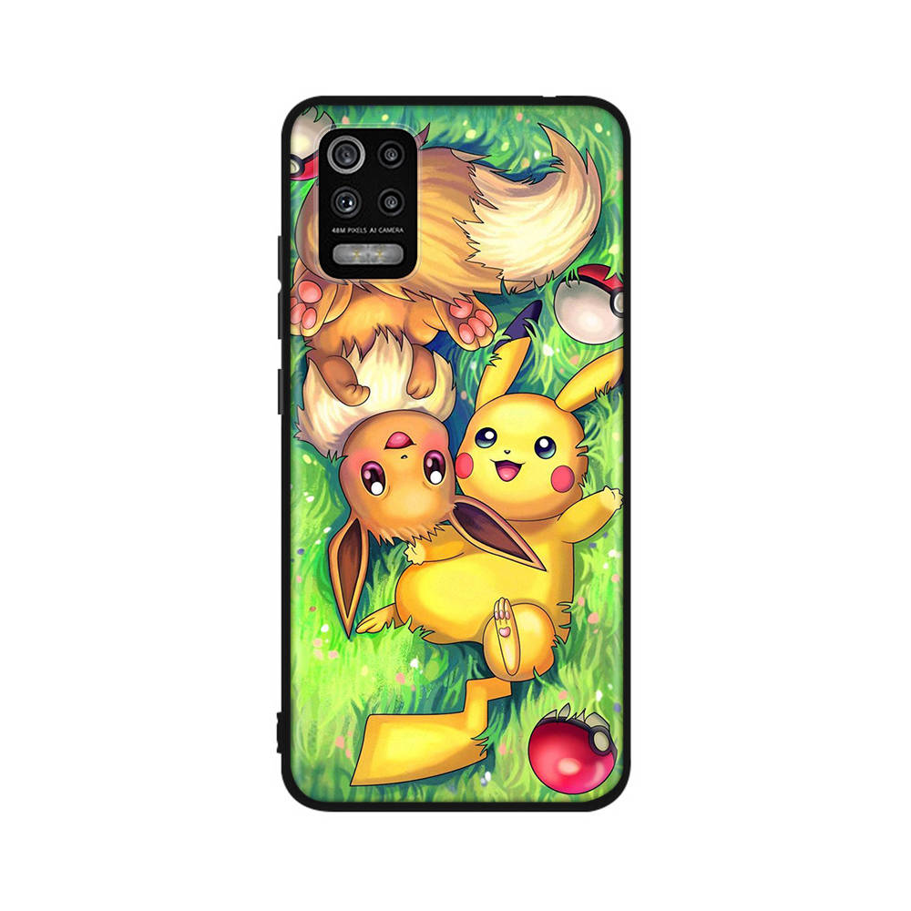 CT56 Pikachu Hülle für iPhone 16 15 Plus 14 13 12 11 Pro 8 7 6S 6 SE 5S X XR XS Max Realme C30 C33 C31 9I Huawei P30 Schwarze Sofe-Hülle
