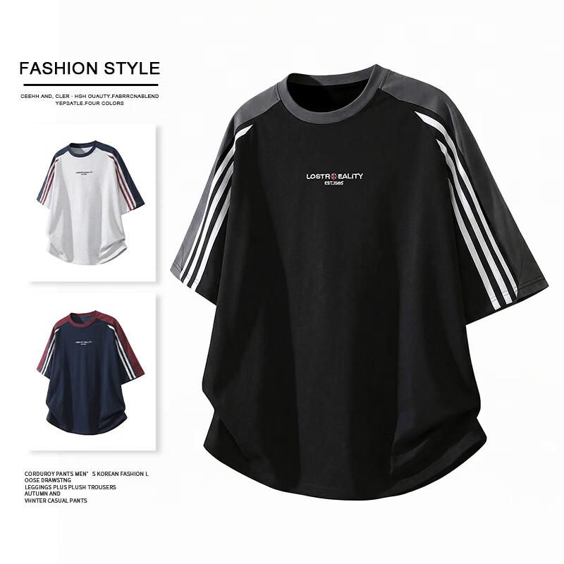 MEDE Men s Pure Cotton Striped Loose Fit Short-Sleeve T-Shirt 2XL