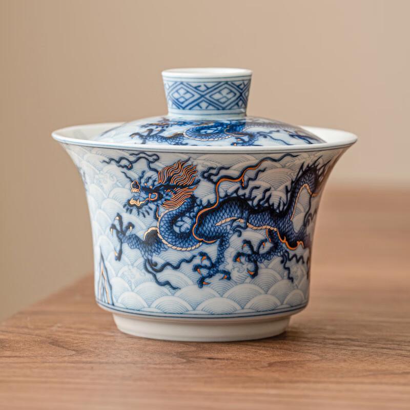 Sun Xiaomei Blue & White Dragon Sancai Gaiwan Tea Bowl