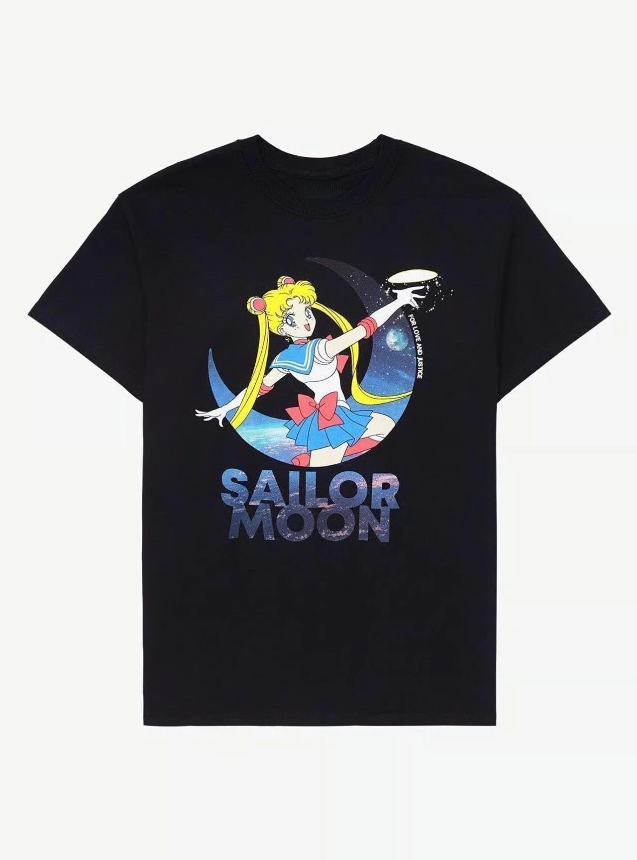 

2026 New Fashion Sailor Moon Oversized Breathable T-shirt FOR LOVE AND JUSTICE Cotton Parent-child High Quality Summer Tshirt... S разноцветный