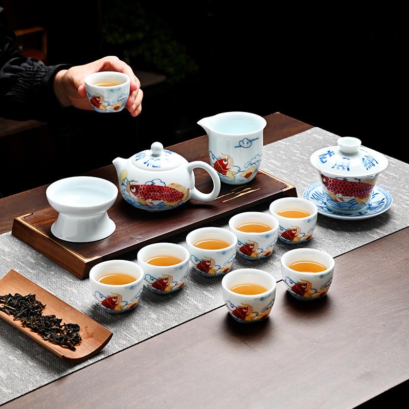 Red Arowana Na Fu Xishi Ceramic Kung Fu Gaiwan Tea Set with Gift Box