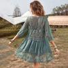 Summer Deep V Neck Beach Outing Short Dress Women See Through Swimwear Holiday Boho Cover Up Sexy Lace Dress Clothes 25800