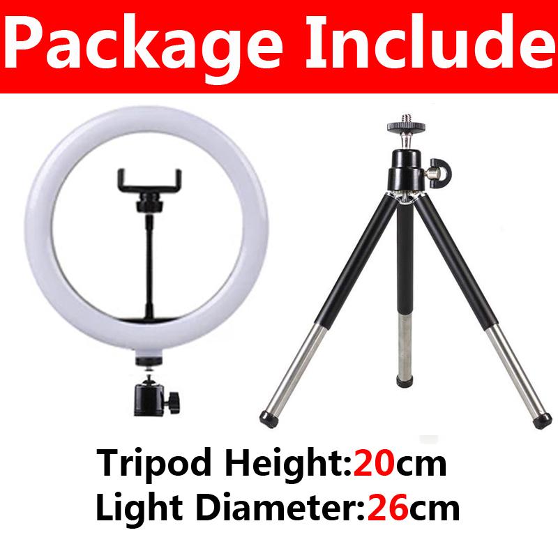 LED Ring Light Photography Adjustable Lighting Phone Ringlight With 20cm Tripod Stand USB Round Fill Lamp For Phone Video Live