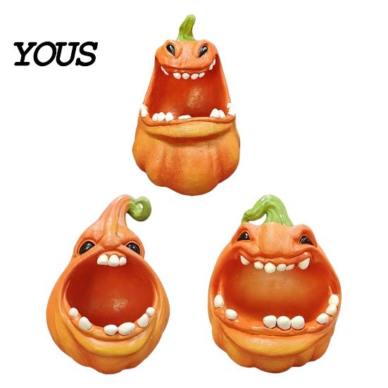 Trinket Keys Candy Holder Big Mouth Pumpkin Storage Box, Halloween Figurine Resin Jewelry Tray, Desktop Box for Home Office Desk Decor Party Ornament