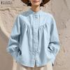 ZANZEA Women Casual Round Neck Solid Color Long Sleeve Blouse