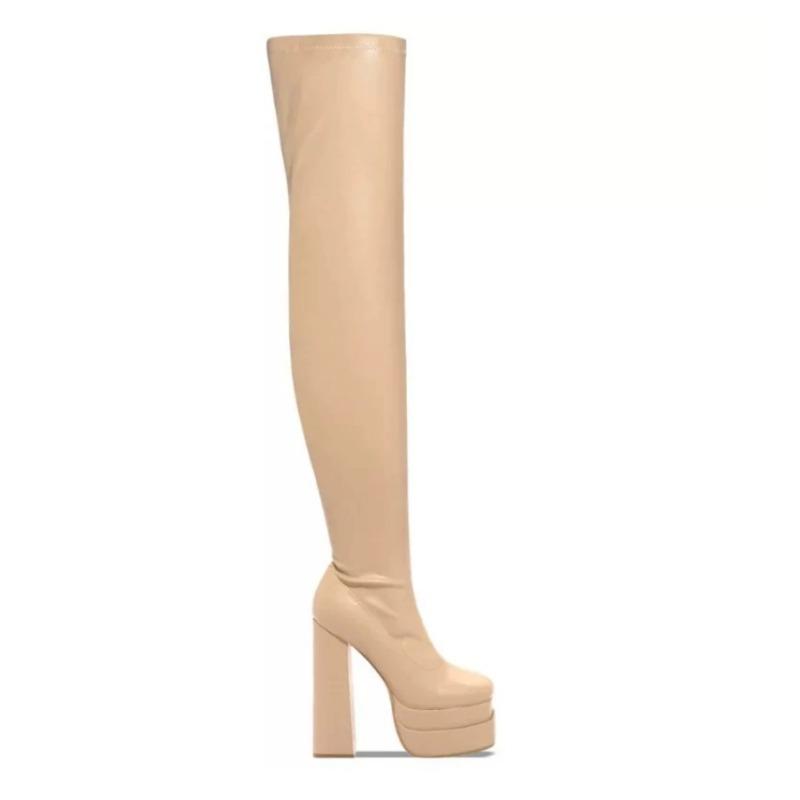 New Style Luxury Women Thigh High Boots Double Platform Black High Heels Over The Knee Boots Zip Sexy Long Shoes Boots for Woman