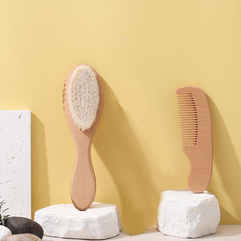 New Pattern 2pcs Baby Care Beech Wool Brush Bath Brush Massage Smooth Hair Massage Beech Flat Comb Baby Cleaning Products