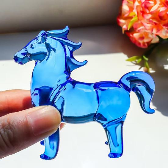 Yousheng Fake Crystal Horse Figurine Hand-carved Miniature Pony Statue Healing Stone Animal Collectible Sculpture Fengshui Decoration Ornament