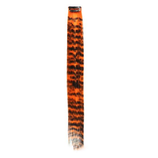 Women Clip-in Raccoon Tail Hair Extension Heat Resistant Natural Looking Long Straight Synthetic Stripe Printed Hairpiece Wig