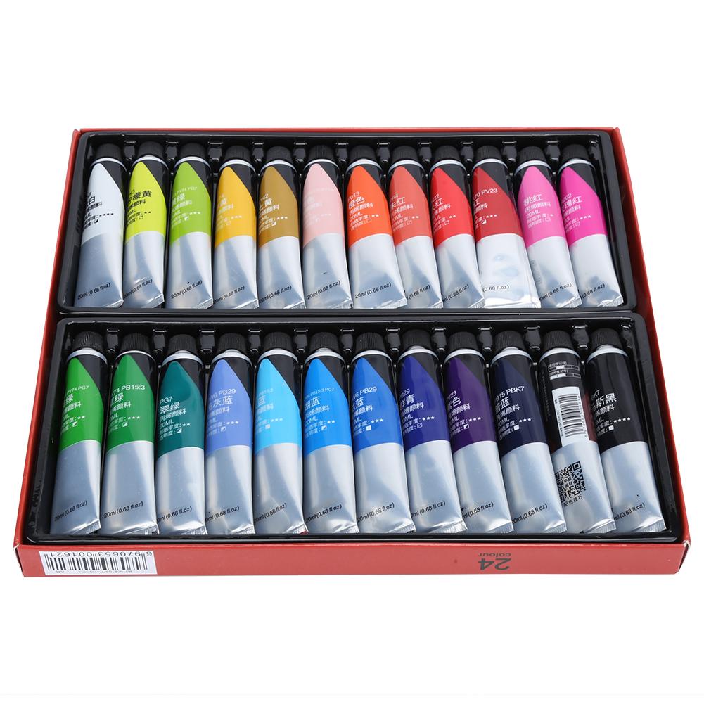 

Набор акриловых красок 24 цвета Водостойкие Пигмент в тюбиках для ручной росписи стен Художественные принадлежности для рисования 20 мл