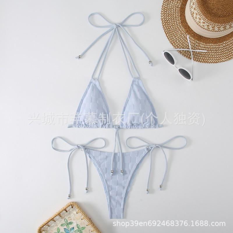 Split Bikini Swimsuit Female Style Hanging Neck Strap Tight Back Solid Color Women's
