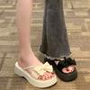 Slippers women's outer wear summer new fashion bow small plaid thick bottom non-slip sandals