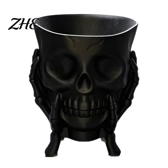 Niche Gift for Goth Lovers 3D Printed Skull Planter with Skeleton Hand Stand, Gothic Succulents Pot, Unique Resin Craft Art Dark Style Decorative