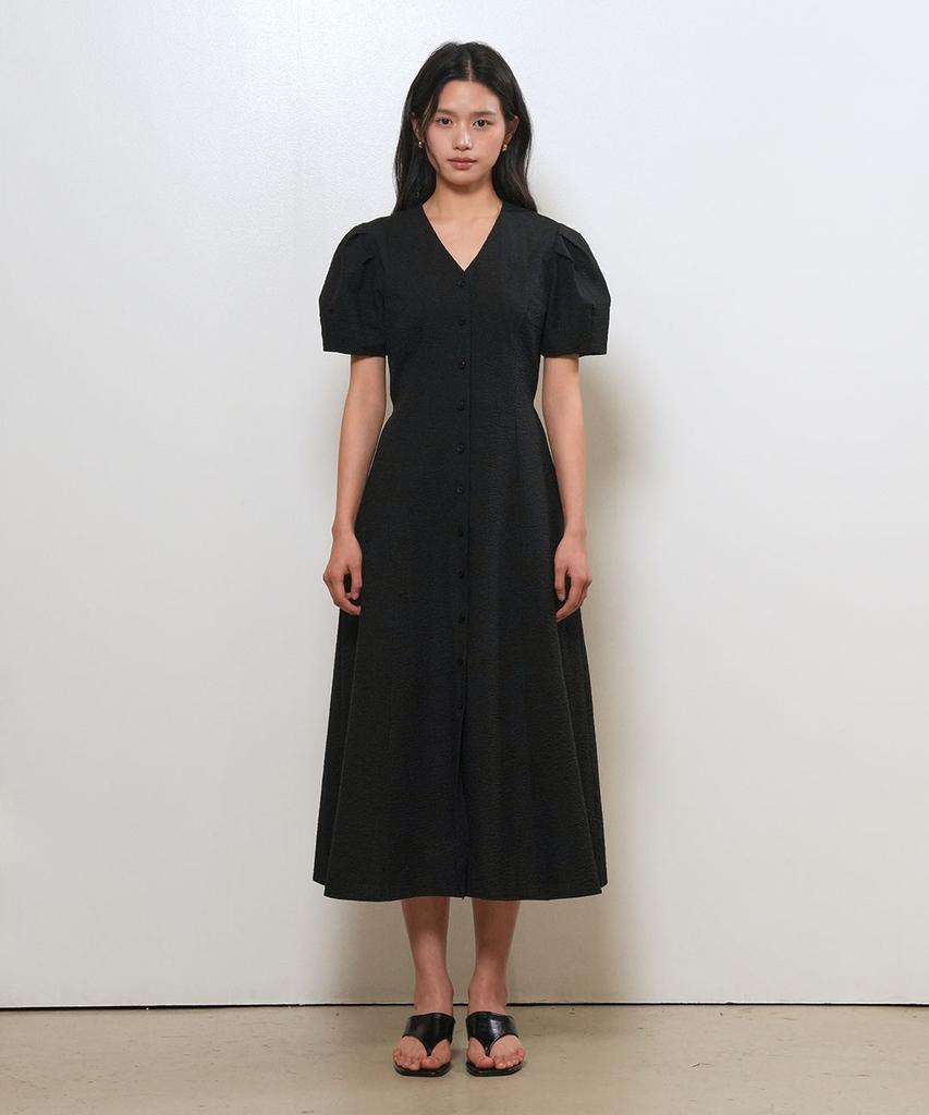 General Idea V-Neck Puff Long Dress [Black] / Wbe2L15510