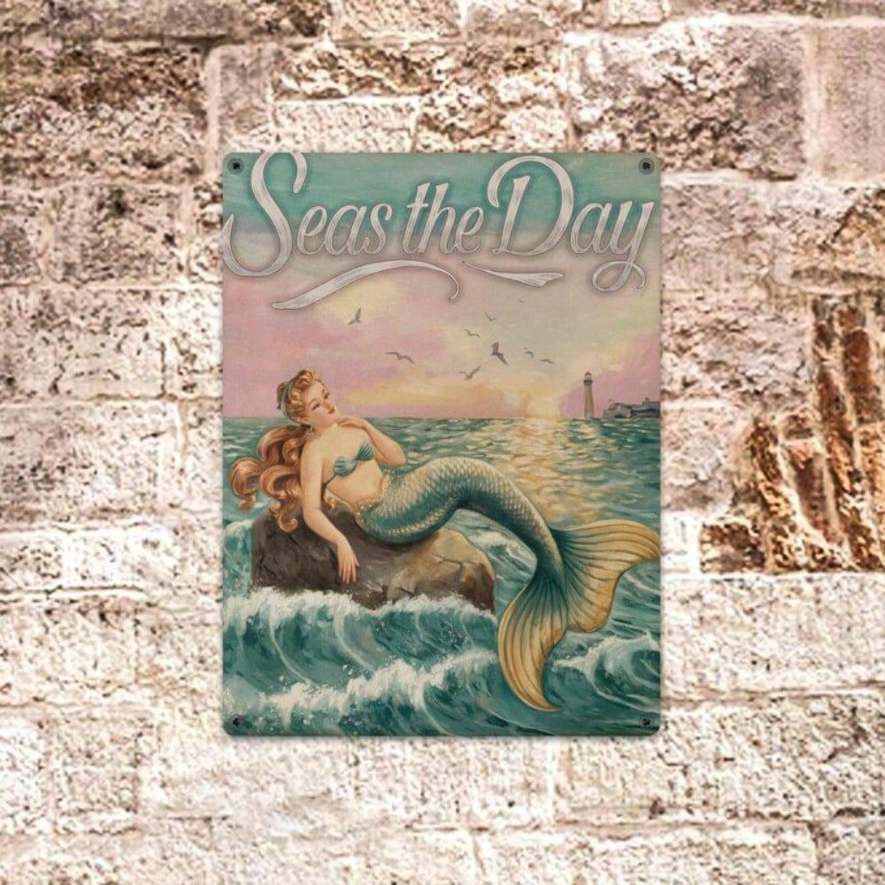 Mermaid Vintage Metal Tin Sign Coastal Beach Wall Art Retro Decor