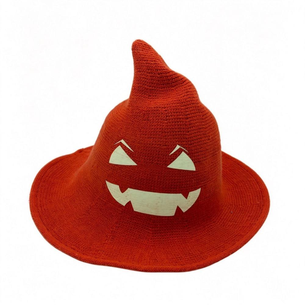 Glow Knit Halloween Witch Hat Wide Brim Pumpkin Witch Cap Simple Halloween Costume Hat Masquerade