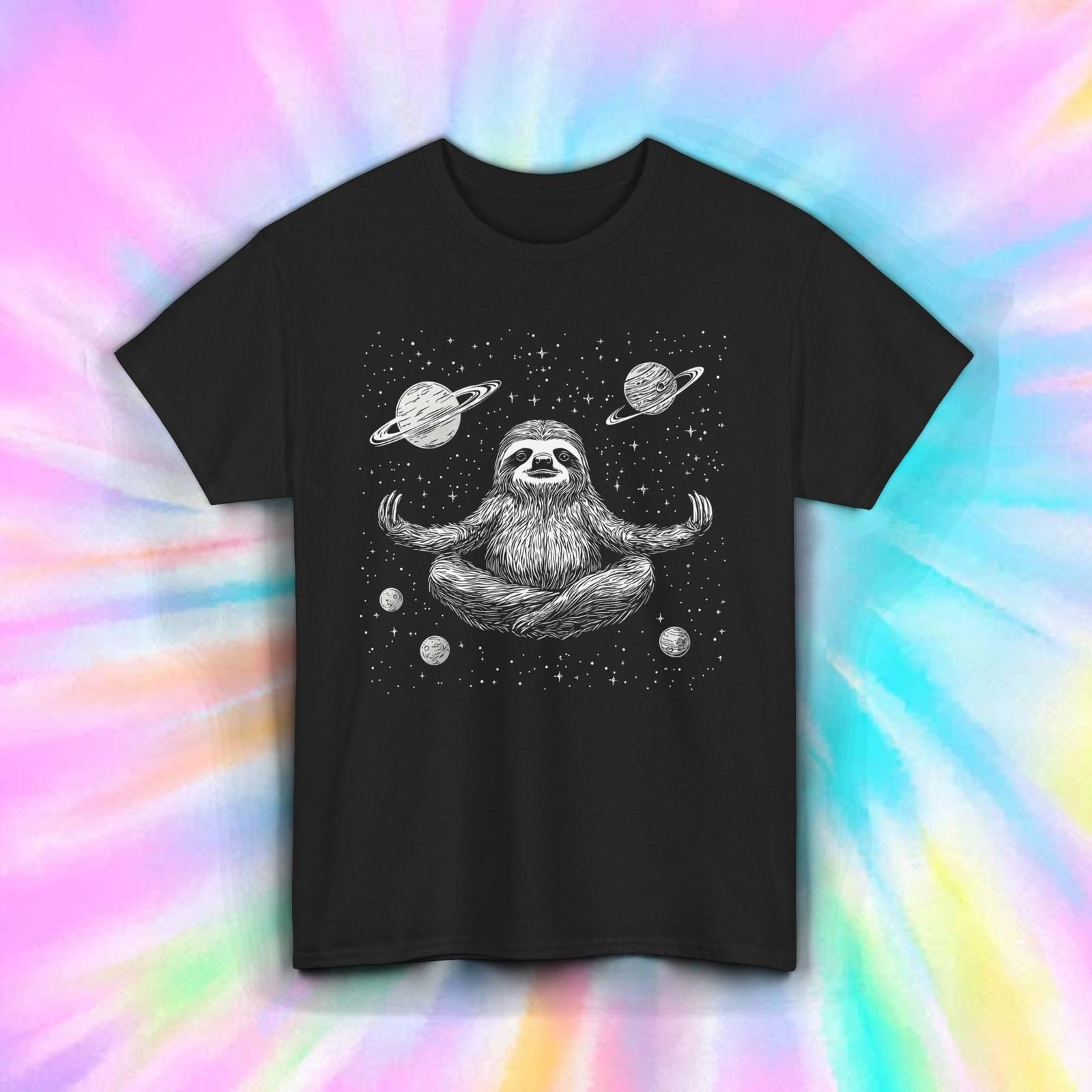 Meditating Sloth in Space Shirt Cosmic Zen Animal Galaxy Vibes Tee S-5XL L