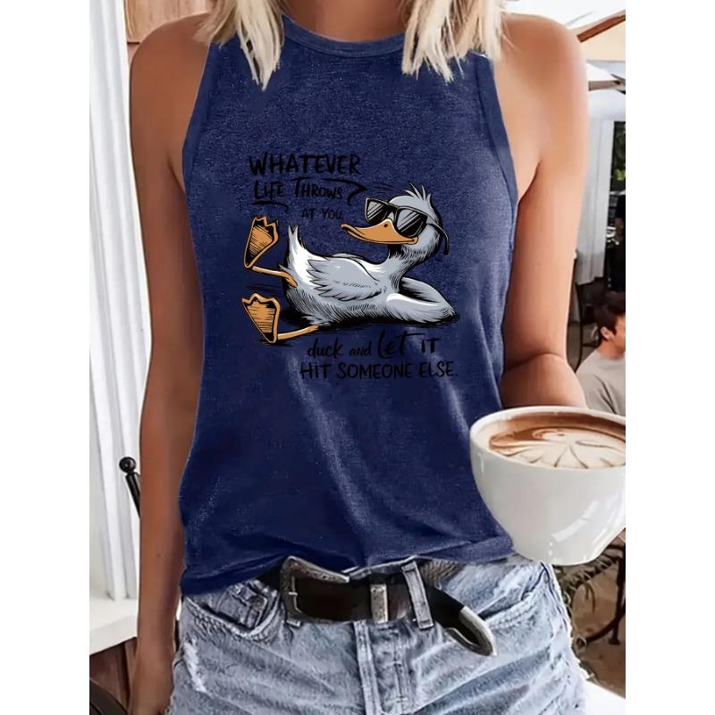 

Женский топ с принтом утки без рукавов топ-халтер с открытой спиной сексуальный свободный жилет XXL темно-синий