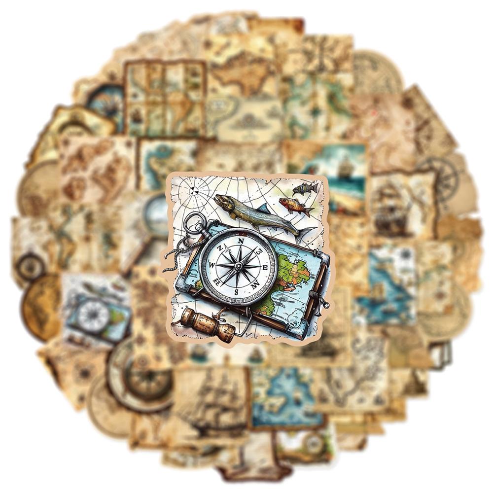 10/30/50pcs Retro Nautical World Map Travel Stickers Vintage Cartoon Graffiti Sticker Scrapbook Laptop Phone Waterproof Decals