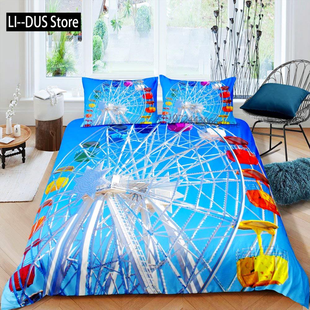 Ferris Wheel Comforter Cover Set Colorful Ferris Duvet Cover Bedding Set 3pcs for Kids Boys Soft Quilt Cover with 2 Pillowcase
