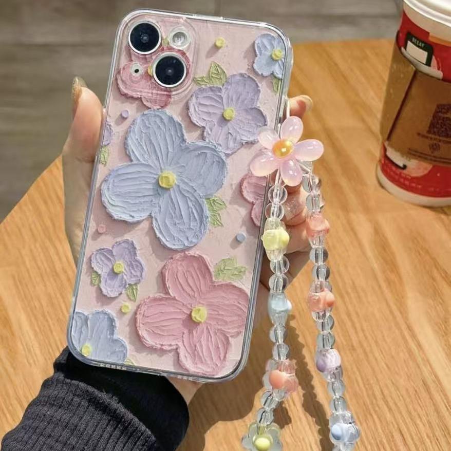 Pink Purple Flower Is Suitable for Iphone17pro Mobile Phone Case Apple 16 Bracelet 14 Space Case 13promax New 15X.