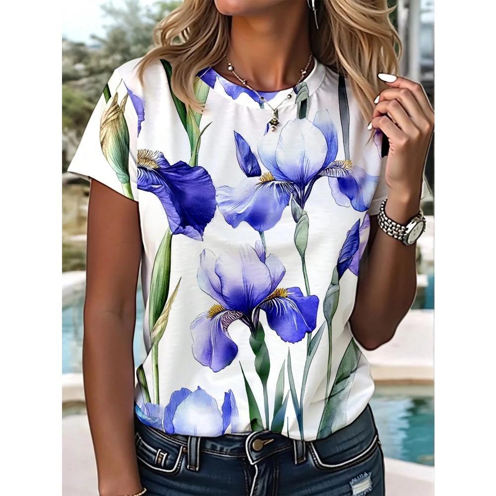 Sunflower Color Flower 3D Printing Women's T-shirt Casual Round Neck Short-sleeved Top Harajuku Y2k Tee Women's Clothing