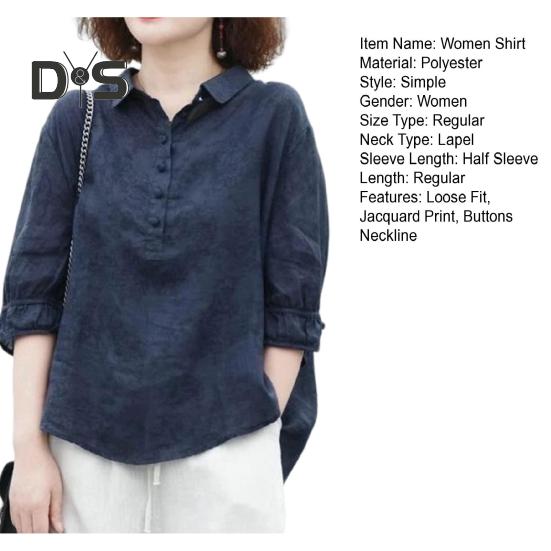Maglietta da donna con risvolto, bottoni, scollo a mezza manica, pullover, top con stampa jacquard, tinta unita, vestibilità ampia, sottile