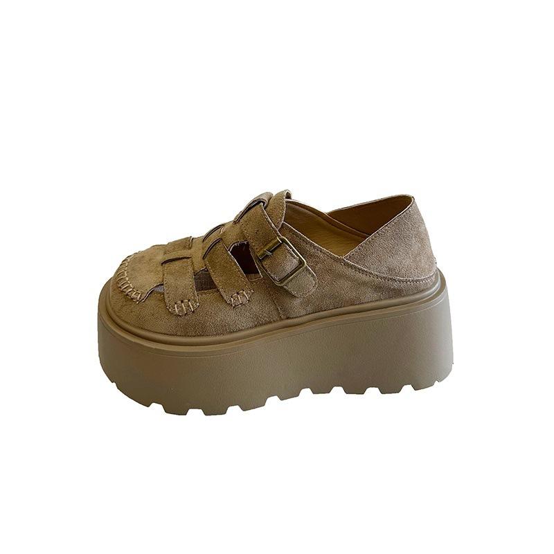 

Маленькие полые плетеные сандалии женские 2025 весна и лето новые сандалии на толстой подошве с увеличением высоты два способа носки босоножки с закрытым носком 40 хаки