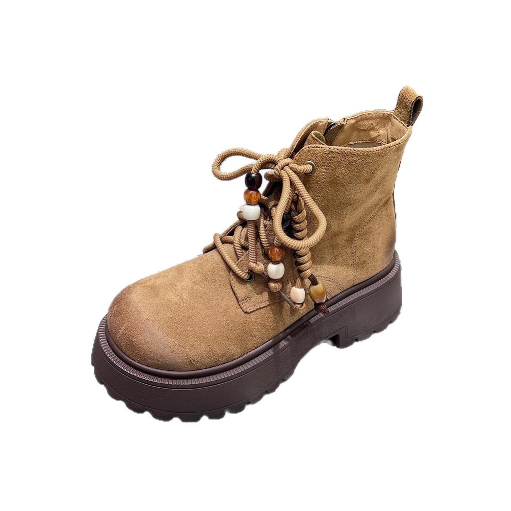 Retro beaded breathable lightweight thick-soled heightening Martin boots women's 2025 new autumn versatile casual short boots