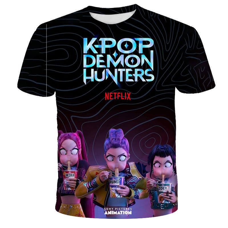 KPop Caçadores de Demônios Tigres Meninas Meninos Camiseta K-Pop Caçadores de Demônios Roupas Infantis Camisetas Bonita Estampa de Desenho Animado Camiseta Tops