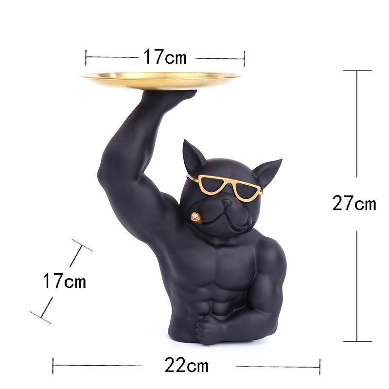 Resin strongman French bulldog animal ornament decoration, kitchen tray, desktop storage, snack candy plate, handicrafts