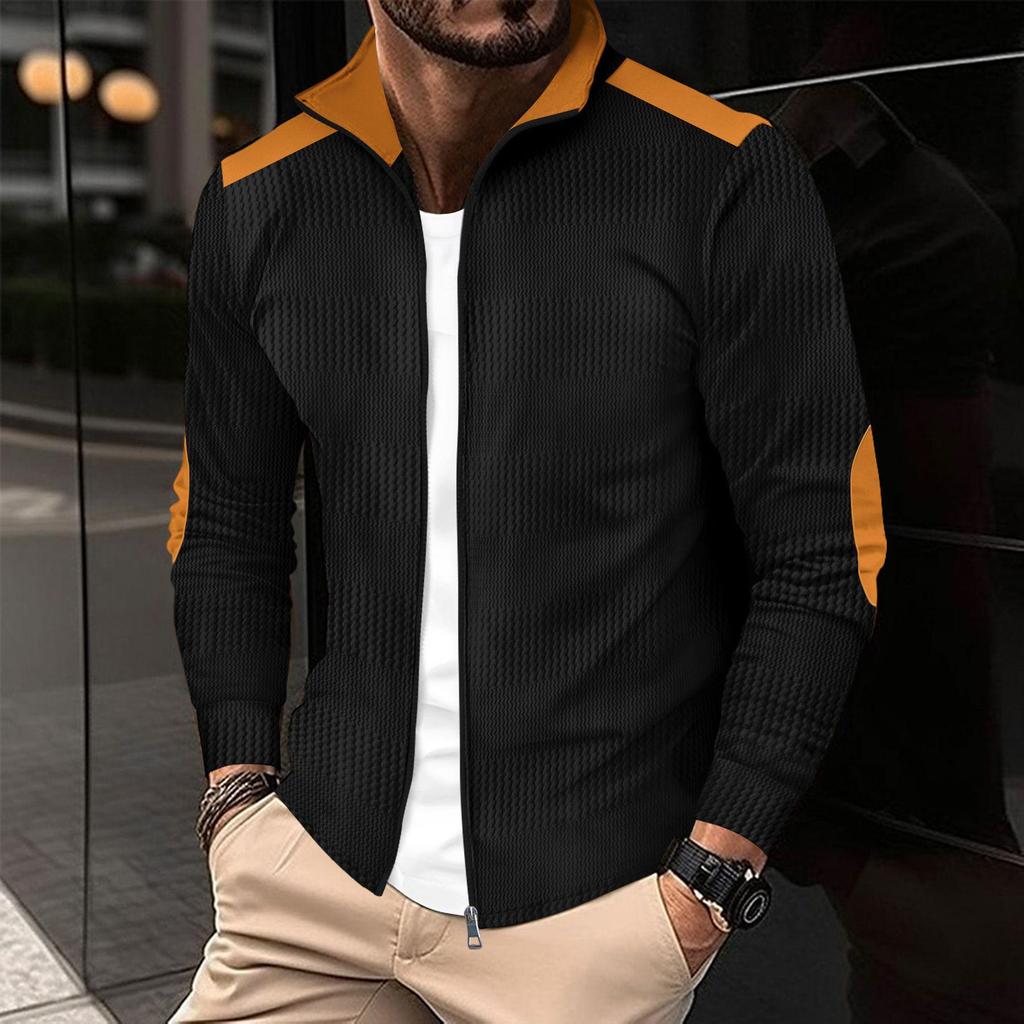 Men's Autumn Casual Embroidered Long Sleeve Zip-Up Jacket with Turn-Down Collar