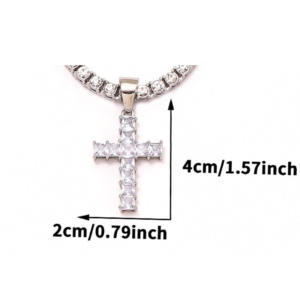 Rhinestone Cross Pendant Hip Hop Cuban Chain Necklace Set серебряный одинарный кулон