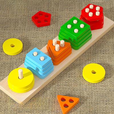 Wooden Geometric Puzzle Toy: Shapes & Colors for Kids 1-6 Years
