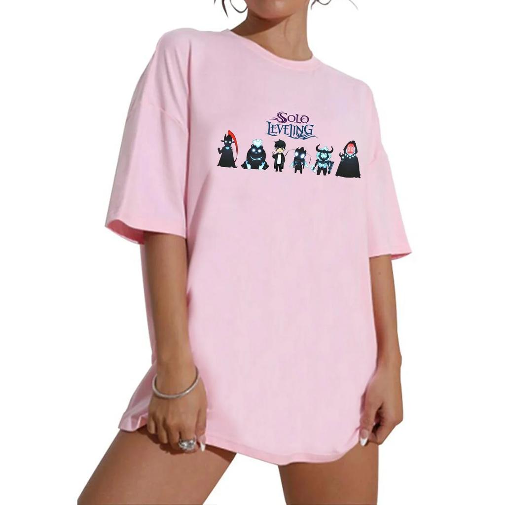 Solo Leveling Anime T-shirt Extra Large Girocollo Manica Corta Camicie alla Moda T-shirt a Manica Corta Streetwear T-shirt da Donna