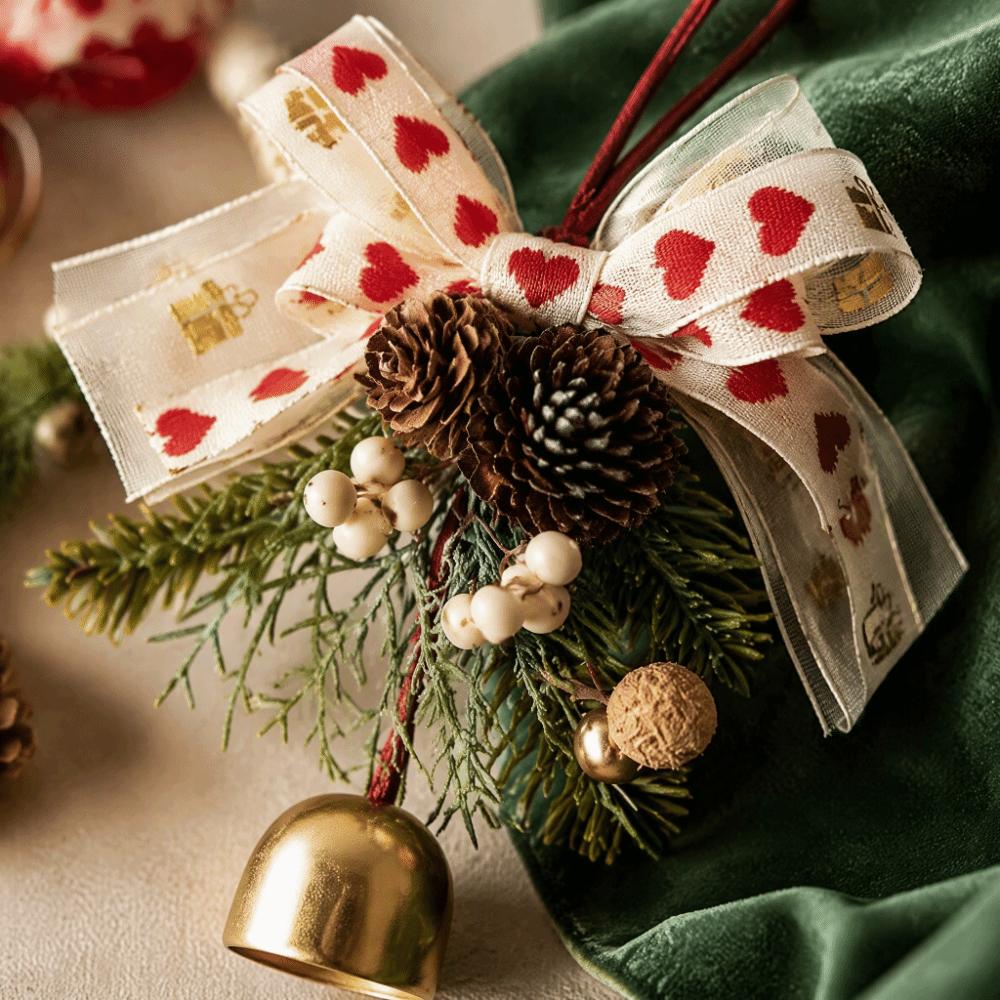 Cute Xmas Tree Ornament Red Velvet Bow Jingle Bells Door Hanger Festive Christmas Pendant Holiday