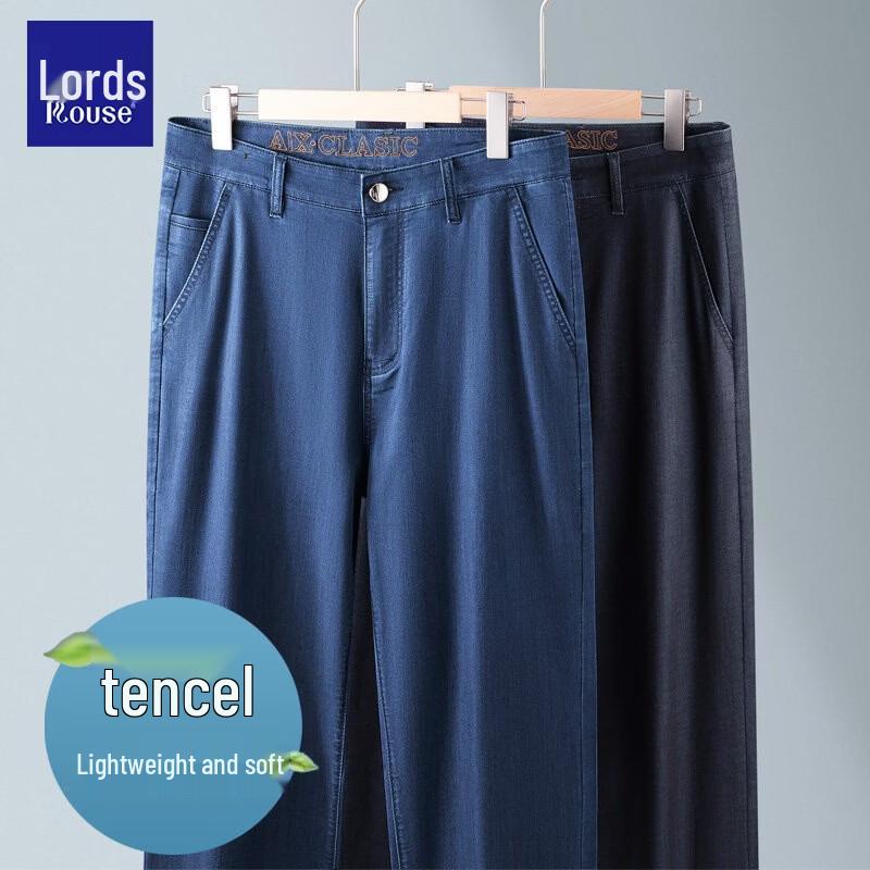LUOTZ Men s Tencel Cool-Touch Straight-Fit High-Waist Stretch Jeans 36