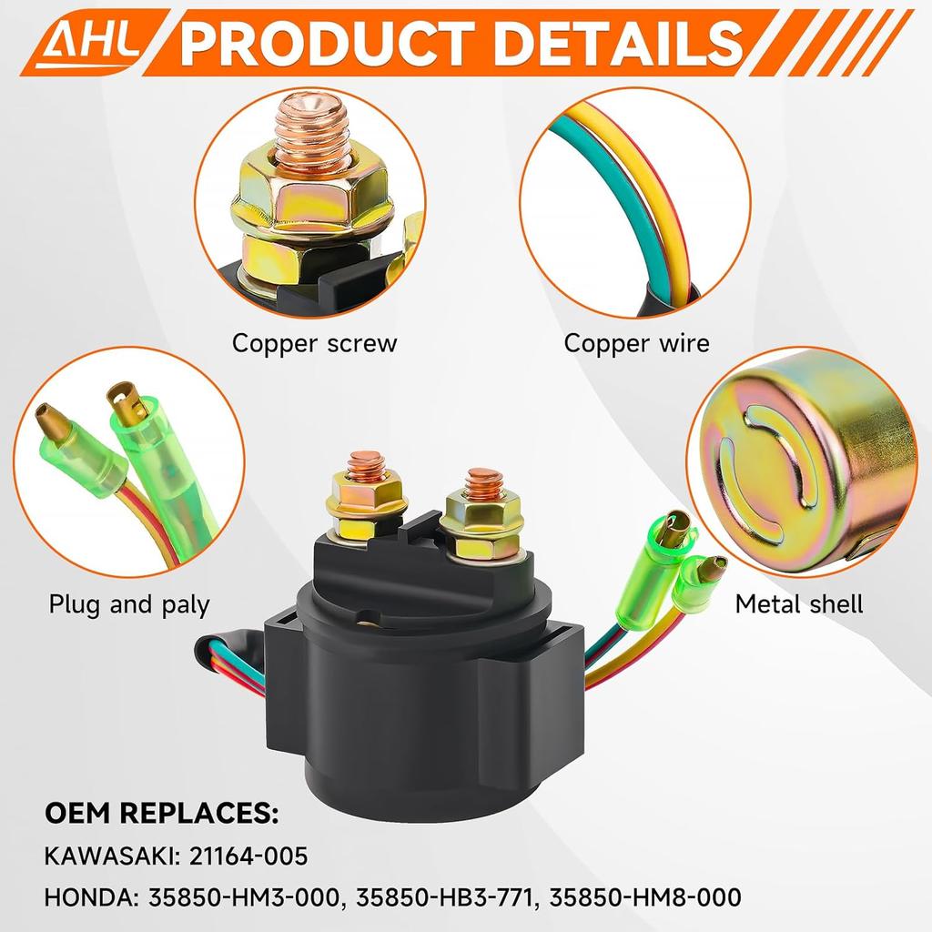 AHL Starter Solenoid Relay For Honda TRX400EX Sportrax 2002-2007 ATV / TRX300EX Sportrax 2001-2006 / TRX300EX FOURTRAX 1993-2003 / TRX400EX FOURTRAX
