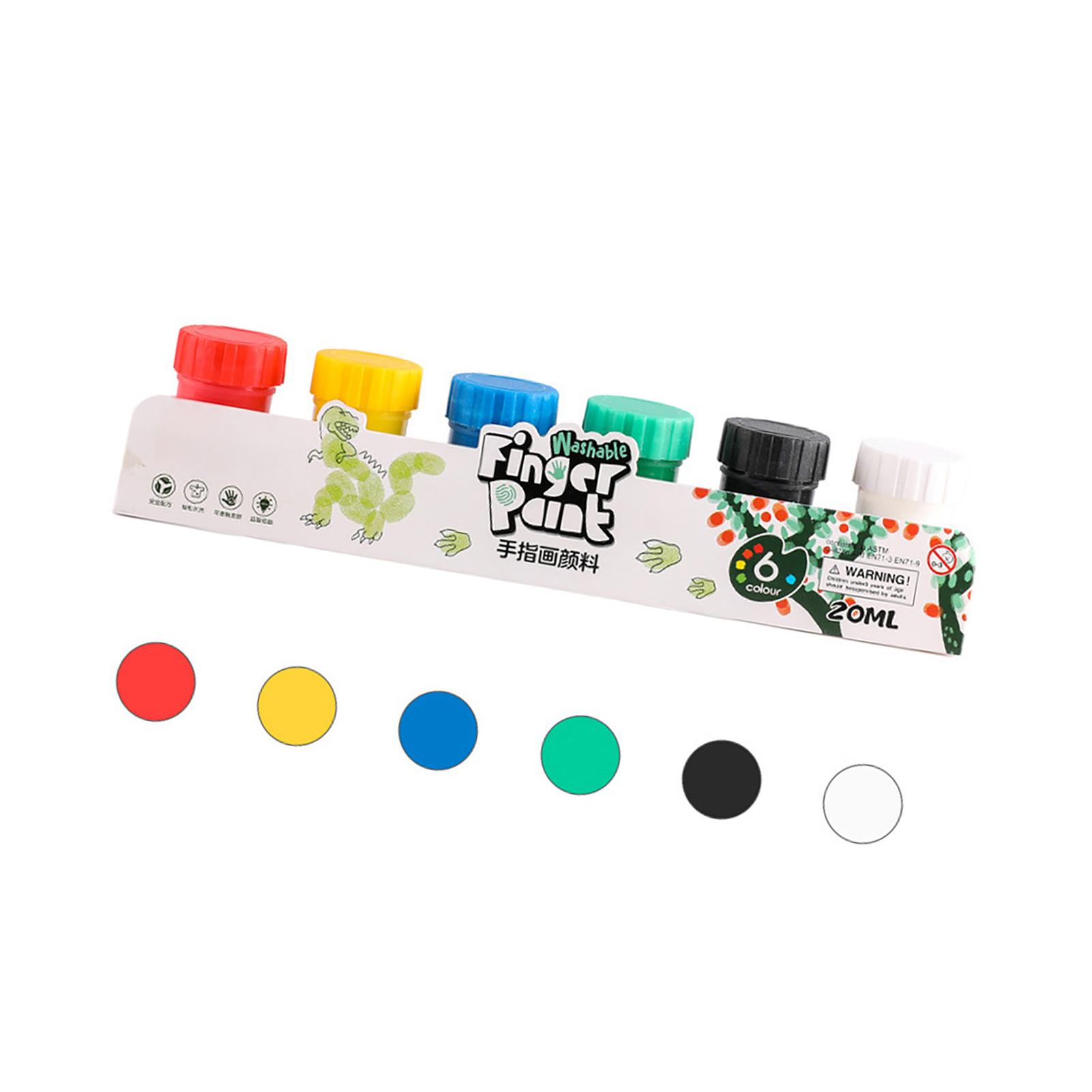 

6 Vibrant Colors Finger Paint Set 20ml for Kids Washable Paints with 1 Paintbrush Safe and Educational Art Supplies for