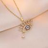 Cross Devil's Eye Necklace: Colorful Zirconia Pendant on Titanium Steel Clavicle Chain