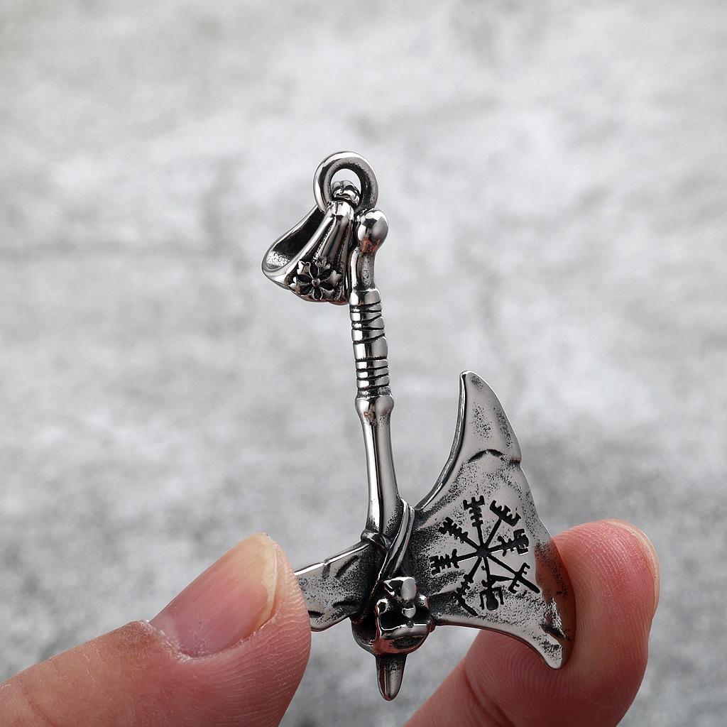 Vintage Stainless Steel Men's Viking Battle Axe Necklace Punk Style Pendant